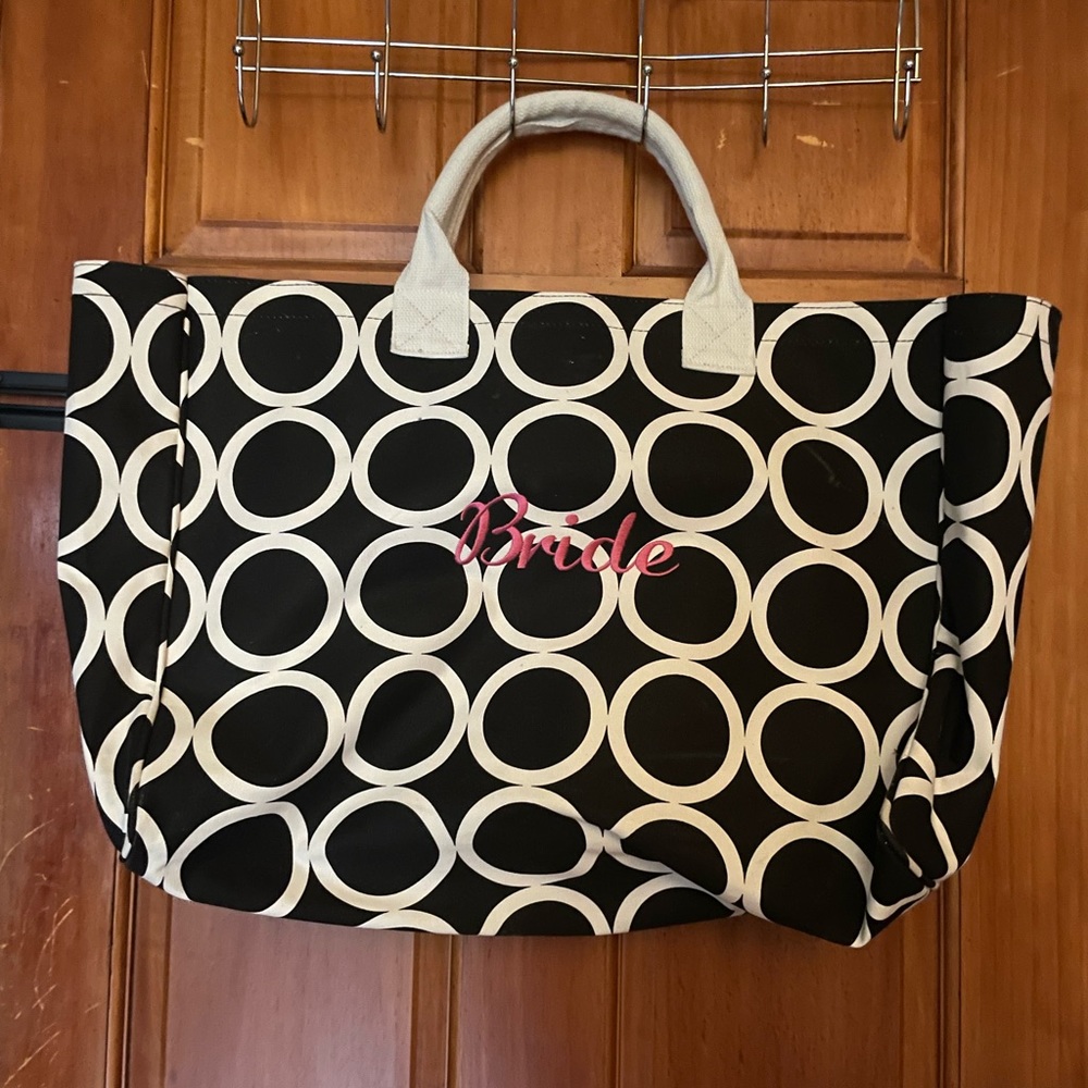 Black and white bride tote